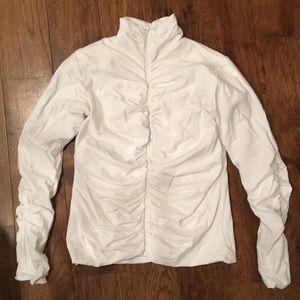 Sympli White Ruched Zip Up Jacket